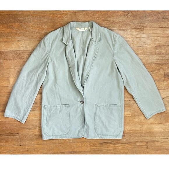 Vintage LL Bean Faded Cotton Blazer Size Large (12) 90s Green Boxy Cut Jacket  L - Picture 1 of 4